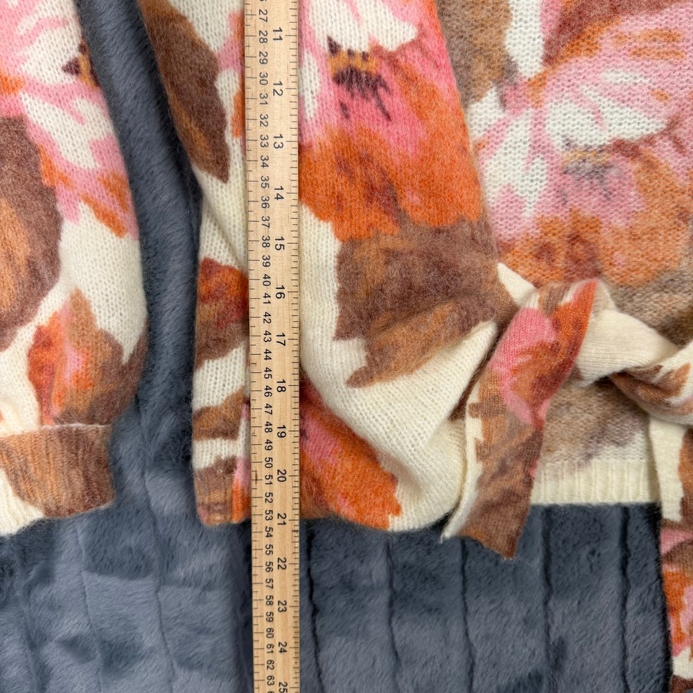 Sézane Floral Tie-Front Cardigan Women Small Cream Orange Mohair Wool Knit 8915 - Picture 6 of 8